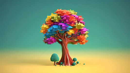 彩色卡通树的低聚风格渲染