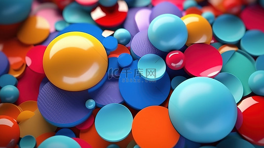 充满活力的圆形集群和 3D 蓝色纹理球体