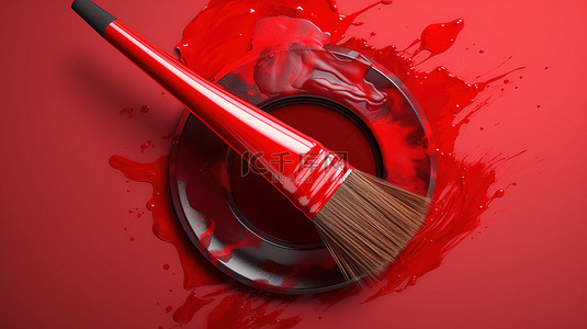 铅笔图标背景图片_描绘红色画笔绘画的艺术 3D 图标