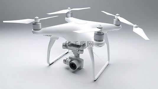 白色无人机在 3D 渲染中融入简约的白色背景
