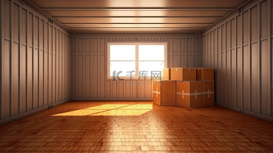 货物进门背景图片_货箱改造成房间的 3D 插图