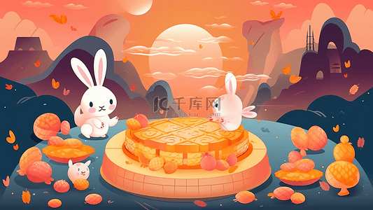 节日中秋背景图片_中秋节卡通兔制作月饼