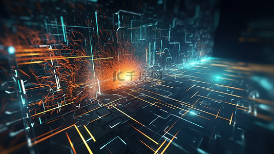 未来派 3D 渲染网络空间是简单而明亮的科幻背景上连接和运动的技术抽象