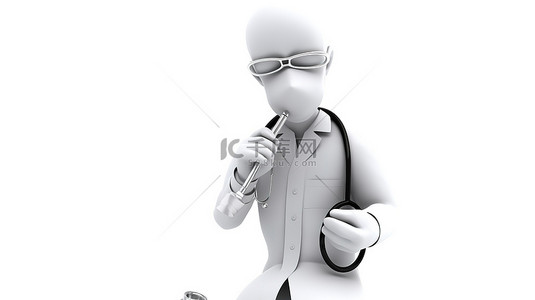 一位穿着听诊器的 3D 医生独自站在剪切路径上
