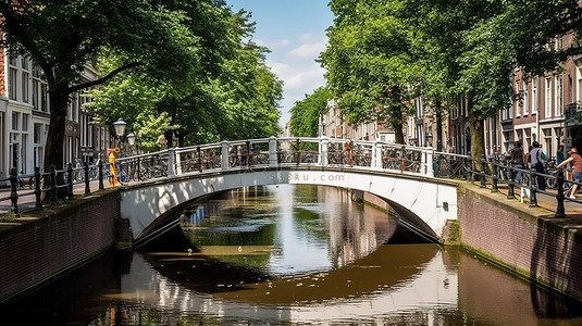 行人禁止背景图片_荷兰夏日的阿姆斯特丹运河桥 3D 打印仅行人标志