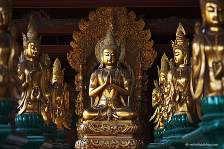 寺庙祈福背景图片_一些寺庙里的金色雕像