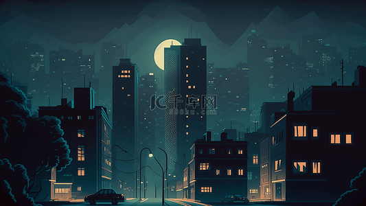 城市建筑夜晚插画背景