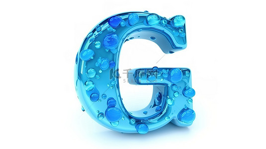 糖果字背景图片_白色背景上孤立的水蓝色果冻 g 字母的 3d 插图
