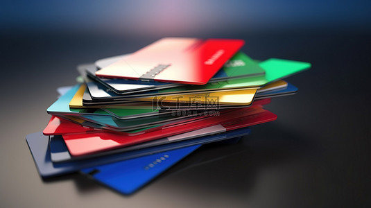 信用卡堆在钱包上，象征着超支和债务造成的财务压力