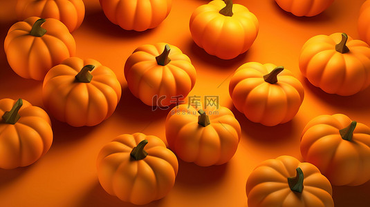 橙色背景下万圣节南瓜图案的 3D 等距插图