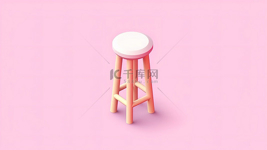 粉色室内设计背景图片_3d 白色和粉色家居用品等距高凳和平家居用品