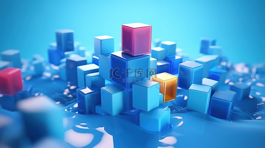 长方形3d背景图片_蓝色背景上以几何形状排列的充满活力的立方体 3D 抽象插图