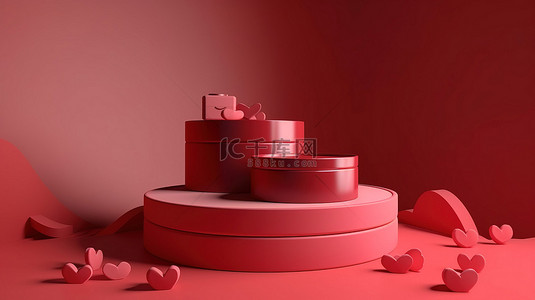 玫瑰金玫瑰背景图片_情人节的领奖台在 3d 渲染与欢快的背景