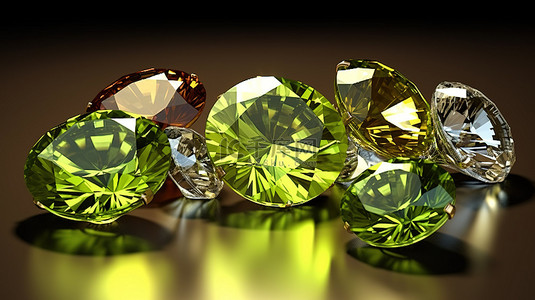 女性宣言背景图片_令人惊叹的钻石和橄榄石簇 3D 渲染宝石