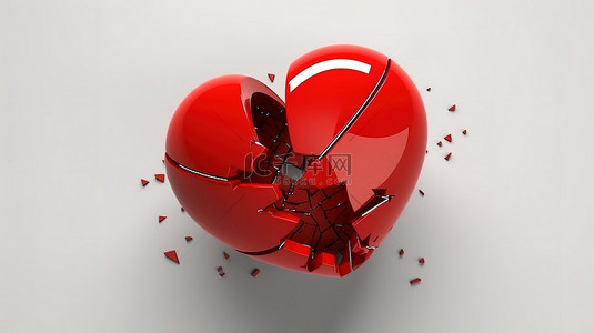 心碎徽章一颗 3D 渲染的红心在白色背景下混乱不堪