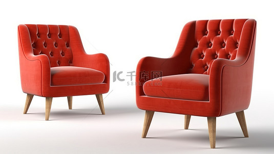 白色背景下现代 3D 渲染中的红色扶手椅