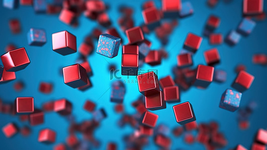 科幻金属黑背景图片_金属立方体在红色和蓝色背景上翱翔的 3D 插图