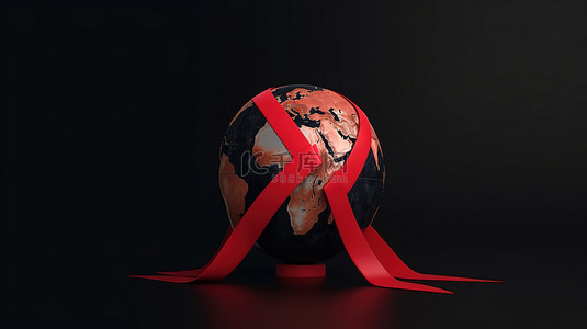 人类和世界背景图片_世界艾滋病日红丝带和地球以惊人的 3D 渲染