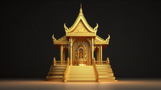泰式凤爪背景图片_泰式房屋山墙屋顶平台与金色装饰 3D 渲染
