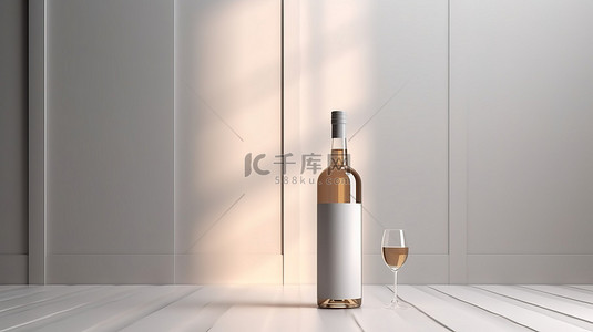 藤背景图片_明亮背景上的空白白葡萄酒瓶展示酒精酒厂饮料和复杂的 3D 模型渲染