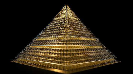 具有金色线框设计的三角形屋顶的 3D 渲染
