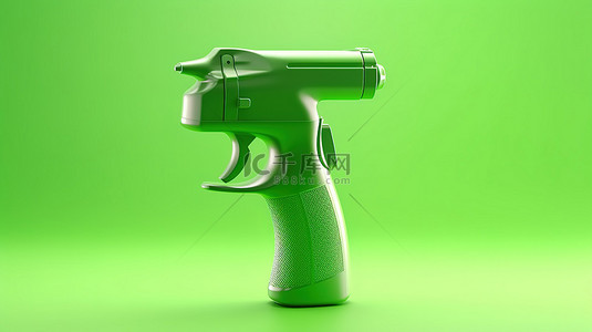 用塑料瓶喷雾手枪清洁剂绘制绿色背景的 3d