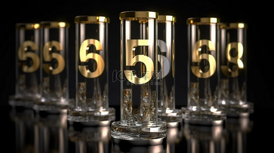 周年庆典水晶玻璃银和金六号的 3D 渲染插图