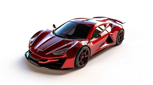 红色跑车背景图片_白色背景上金属红色跑车的 3D 渲染