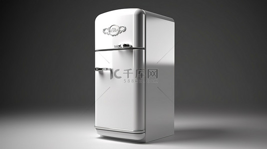 复古厨房背景图片_复古厨房中老式单色冰箱的侧视图 3D 渲染