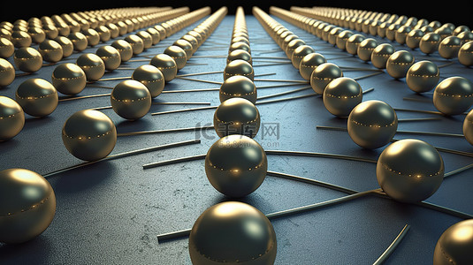 迷宫路径上的一条直线上的金属球 3d 插图