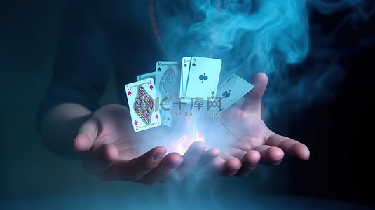 拼图游戏开始页面背景图片_在虚拟现实中用冒烟的 3D 故障效果捕获的玩筹码时，男性手中持有的王牌