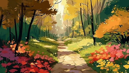 准备秋游的的画画背景图片_公园小道林间背景