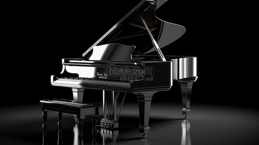 体积光在令人惊叹的 3D 渲染中照亮黑暗背景上的黑色钢琴