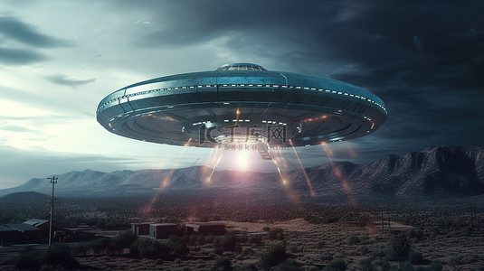 UFO 超现实图像的逼真 3D 渲染