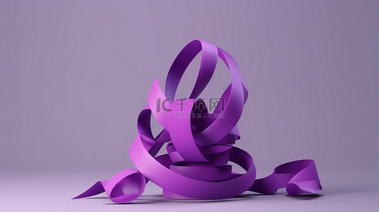 使用 3D 渲染销售丝带创建促销紫色生日标语牌，用于折扣标签空白横幅