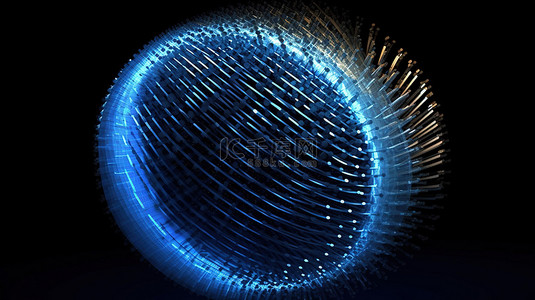 由蓝色点和线组成的线框网格球体的当代 3D 渲染