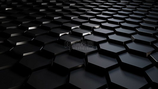六角形黑色科技背景 3d 渲染抽象图像