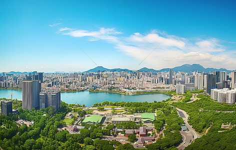 西湖十景国画背景图片_鸟瞰韩国十大城市