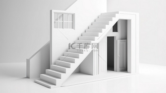白色背景隔离的房屋框架图标的 3D 渲染是家庭建筑的简约象征