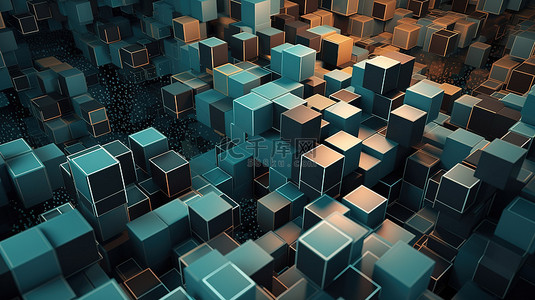 几何红蓝背景图片_3d 渲染抽象艺术背景中立方体或盒子的等距视图