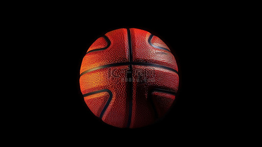黑色背景下孤立篮球的 3D 渲染