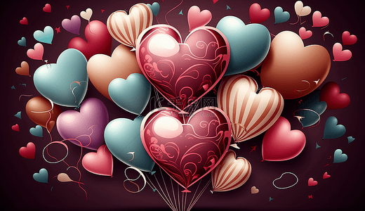 红色爱心装饰背景图片_爱心气球束