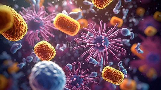 细胞医学背景图片_以概念形式呈现细菌细胞的 3D 插图