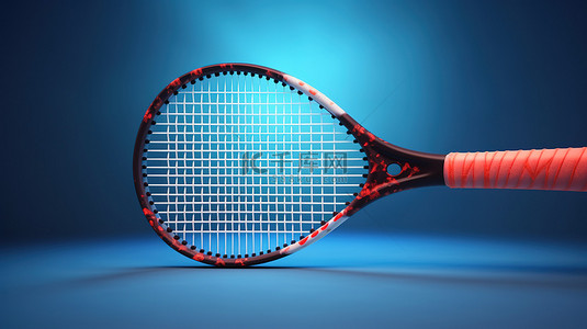 网球拍和球的充满活力的 3D 渲染，强调绿色和蓝色背景下的健康运动生活方式