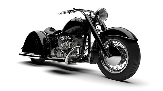 摩托车背景图片_定制经典黑色摩托车以 3D 渲染并隔离在白色背景上