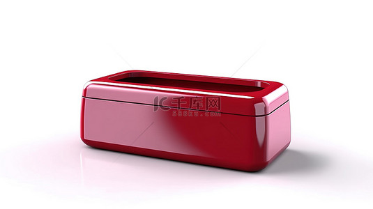 白色背景上的红色礼品卡和盒子的 3D 渲染