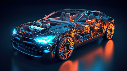 革命性的电动汽车设计3D渲染和插图