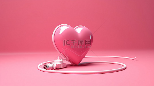 情路背景图片_为红心和带有粉红色背景插头的电线的爱 3D 渲染提供动力