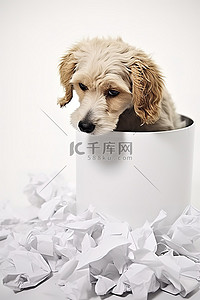 小狗抬头背景图片_一只小狗抬头看着回收箱里的纸片