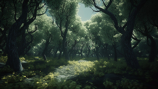 茂盛的花背景图片_森林茂盛的树林树干写实